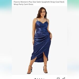 Floerns Satin Spaghetti Strap Midi Dress in Navy